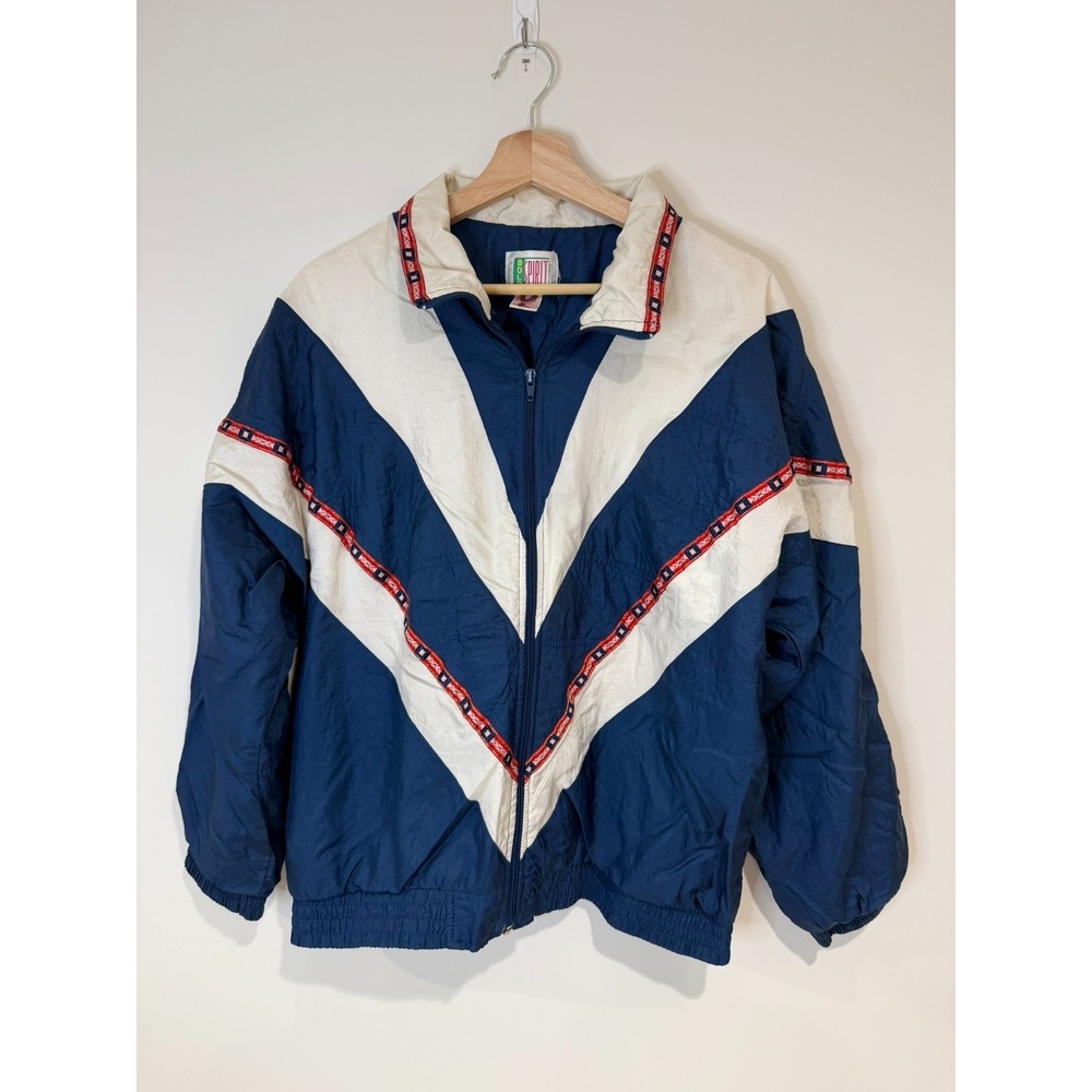 Bolo Spirit Vtg Jacket Size L Windbreaker 80s Fresh Prince Y2k Blue White Zip Up